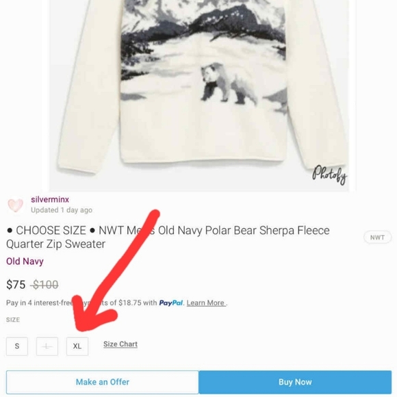 NWT Men's Old Navy Polar Bear Sherpa Fleece Quarter Zip Sweater Pullover Jacket - Picture 14 of 15